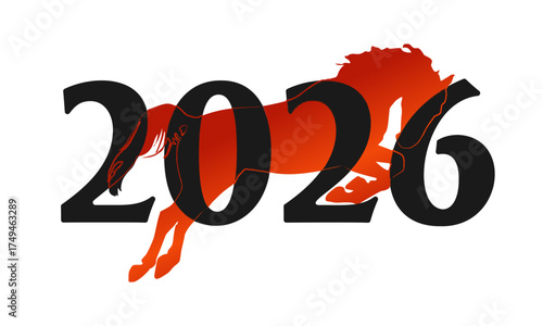 Background with a Fire Horse and Numbers, Chinese New Year 2026, Concept, Vector