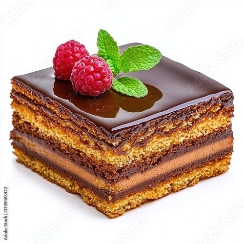 Rich Chocolate Layered Cake with Raspberries and Mint