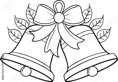 Christmas Bells Line Art for Holiday Design, Christmas Bells Line Art Vector, Holiday Bells Outline Drawing  Illustration, 
