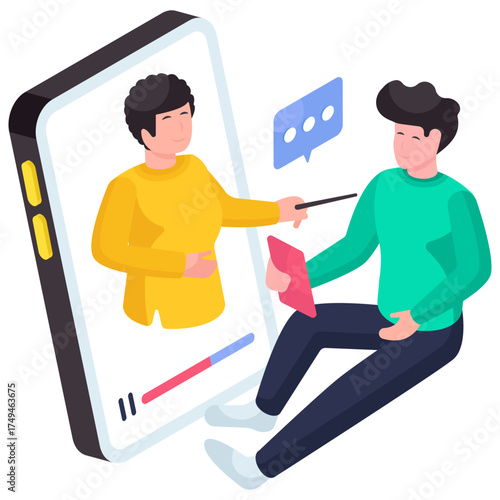 A colored design illustration of online lecture