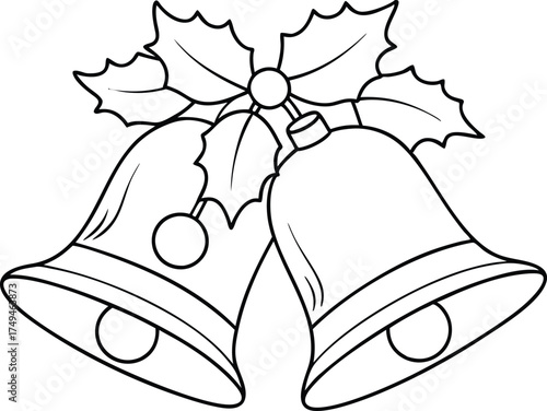 Christmas Bells Line Art for Holiday Design, Christmas Bells Line Art Vector, Holiday Bells Outline Drawing  Illustration, 