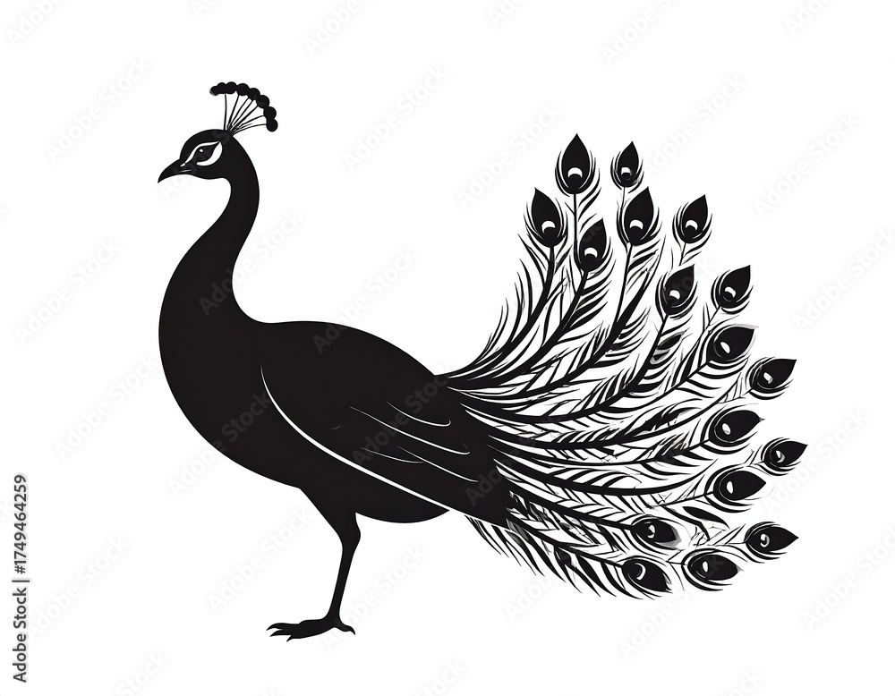 Fototapeta premium Black silhouette of a peacock