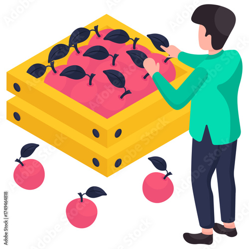 Conceptual isometric design illustration of fruit crate