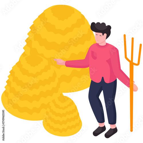 A isometric design illustration of haystacks 