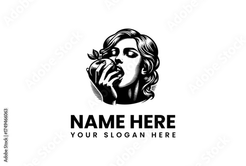 Elegant Woman Biting an Apple Logo