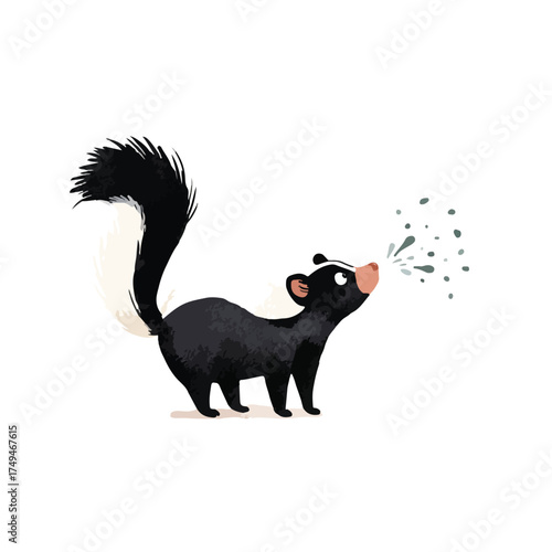 Cute Cartoon Skunk Spraying Scent Illustration.