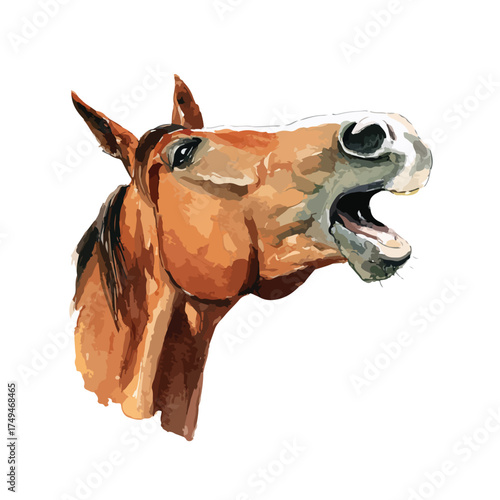Dynamic Bay Horse Head Neighing Vector Illustration.