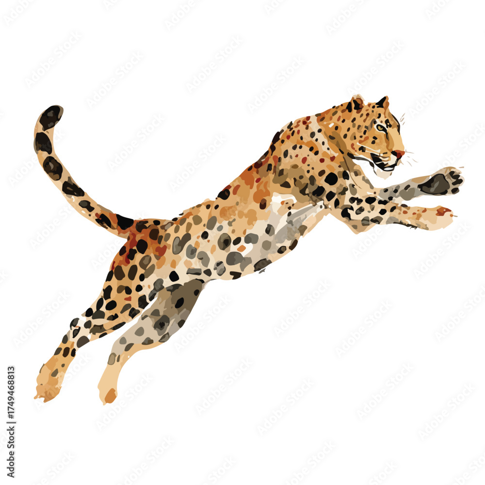 Obraz premium Agile Jumping Leopard Vector Illustration.