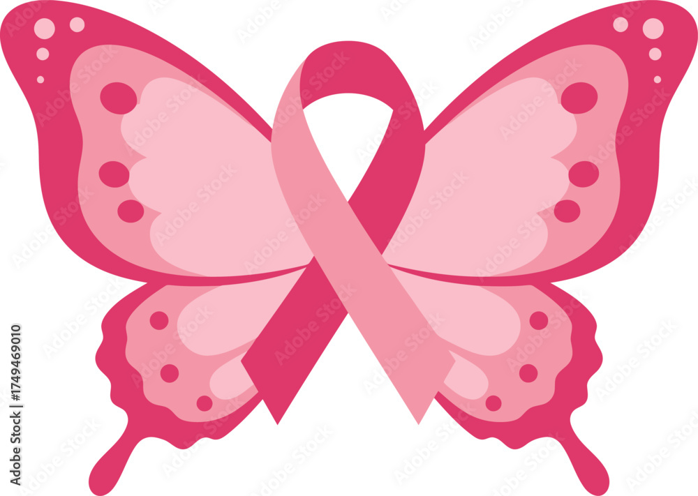 Fototapeta premium Pink butterfly with breast cancer awareness ribbon symbolizing hope and support