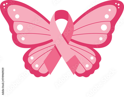 Pink butterfly with ribbon symbolizing breast cancer awareness hope