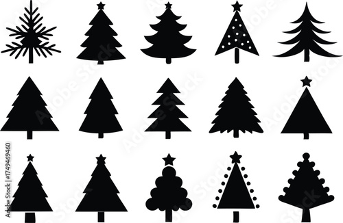 Christmas Tree Icons Set - Minimalist Vector Evergreen Trees for Holiday Design