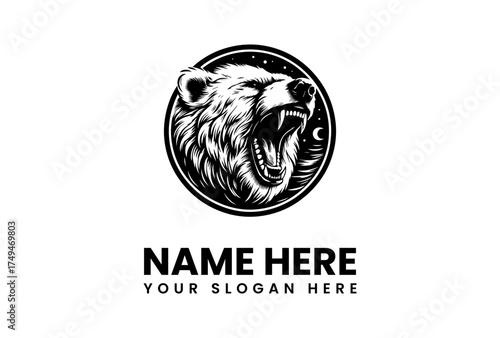 Black and White Bear Logo Design for Branding and Business, Modern Animal Symbol with Customizable Text