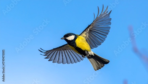 Bird in flight against a clear blue sky