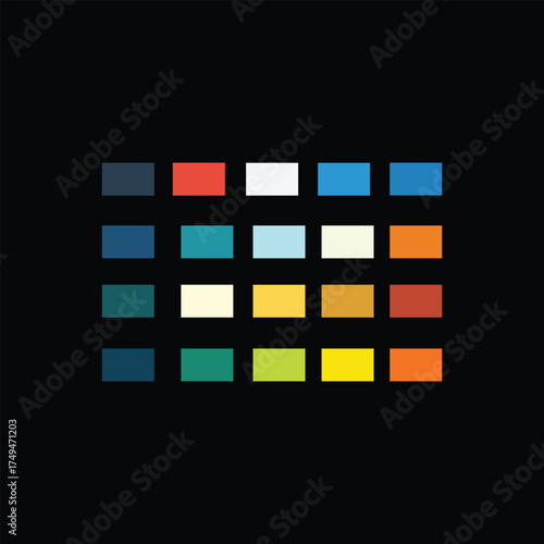 Flat Design Color Palette Swatches Black Background.