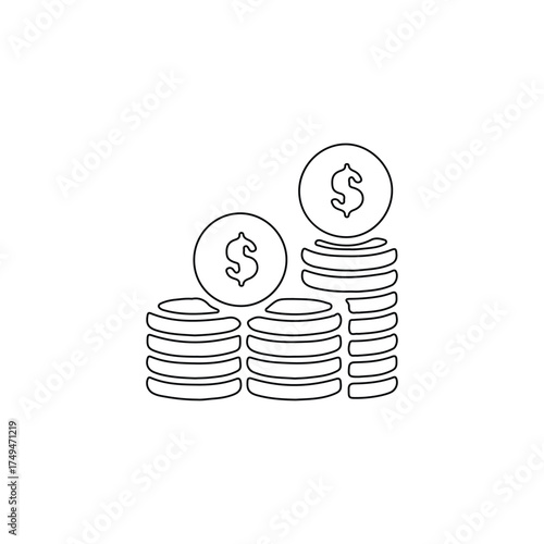Increasing Dollar Coin Stacks Solid Silhouette Icon.