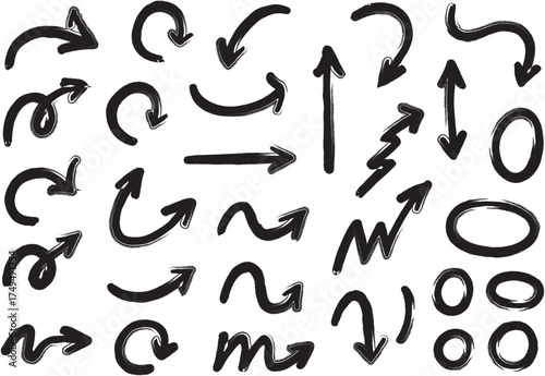 Set of hand-drawn arrows, circles and lines. collection vector arrows .eps
