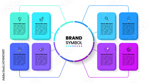 Infographic template. 8 rectangular banners connected to the title
