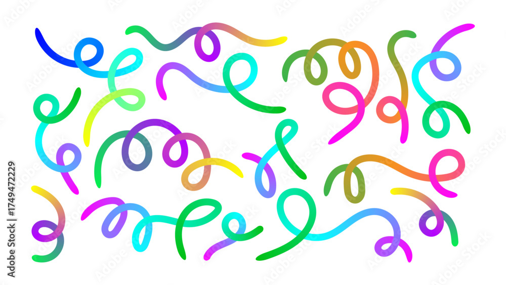 Fototapeta premium Set of colorful Gradient Wavy squiggle Lines. Abstract 3D Ribbon Pattern Background. Vector graphic designs elements.