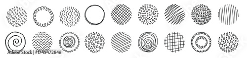 set of round abstract line black backgrounds or doodle