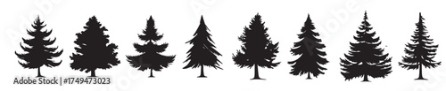 set of silhouette christmas trees 