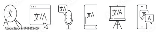 set of translation lined icon collection bilingual 