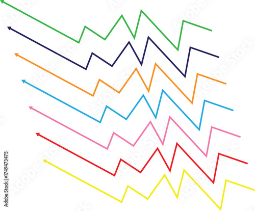 Diagonal colorful graphs with arrows isolated on white background