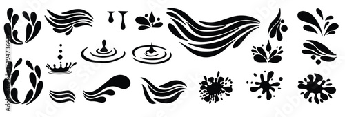  set of wave water drops of water or oil hand draw vector 