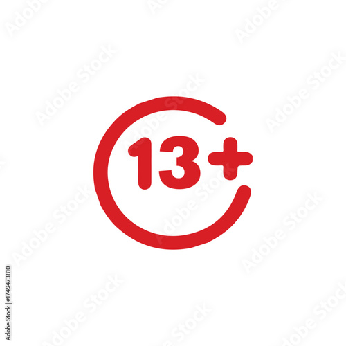 Simple Black 13+ Age Restriction Icon Flat.