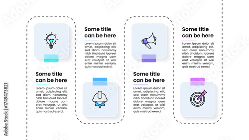 Infographic template. Glass squares with line and 4 steps
