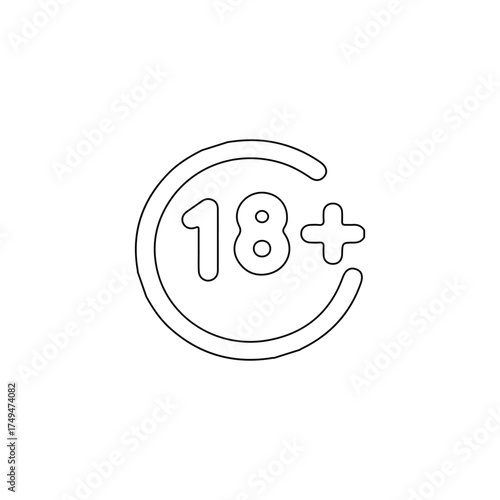 Simple Black 18+ Age Restriction Icon Line.