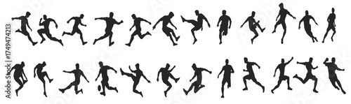 silhouette of a football player kicking dribbling shooting