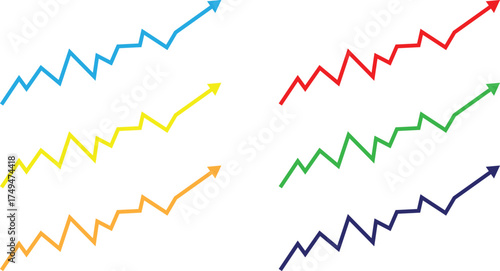 Colorful upward trending graph lines isolated on white background