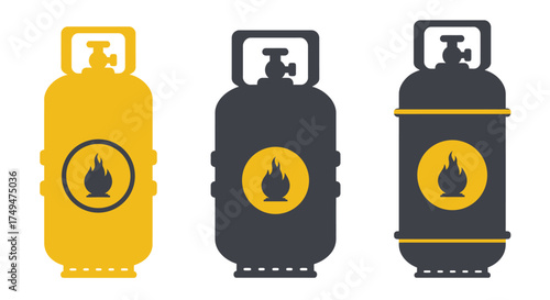 Three propane tank icons in yellow gray and black variations