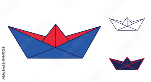 Colorful paper boats in red and blue featuring unique designs