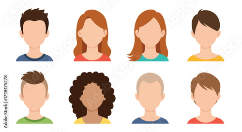 Diverse group of faceless people with different hairstyles and skin tones