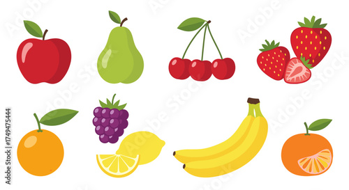 A vibrant collection of fresh assorted fruits displayed in a playful illustration.