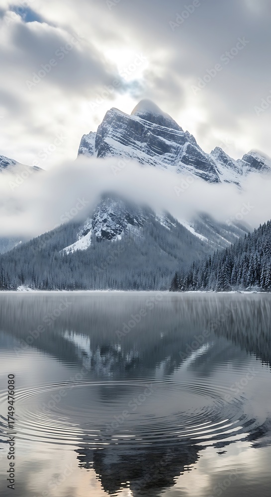 custom made wallpaper toronto digitalSnowy Mountain Reflection on Calm Lake - A Winter Landscape.