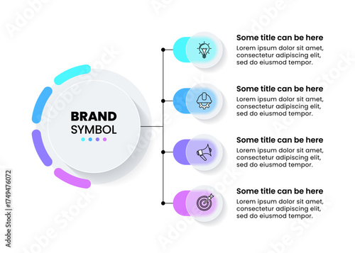 Infographic template. Glass circles with 4 icons