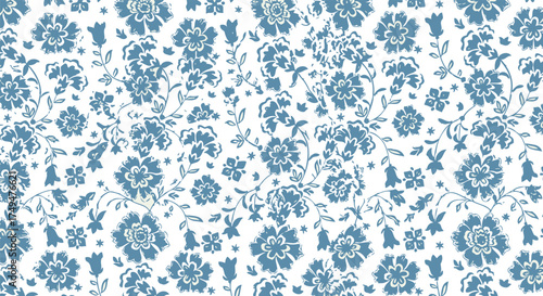 Elegant blue floral pattern with vintage charm for fabric design and backgrounds, classic textile appeal