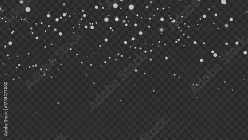 Abstract snowfall overlay effect. Falling snow, realistic vector illustration. Winter background. White cold, winter ice, snow fall.