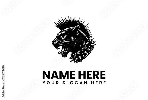Cool Panther Head Logo Design Featuring Mohawk, Spiked Collar, and Customizable Text Space