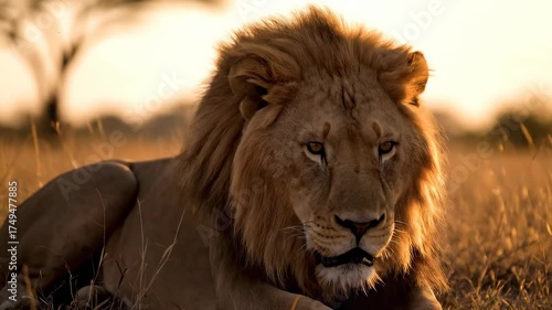 Majestic Lion gazing calmly across the African Savanna