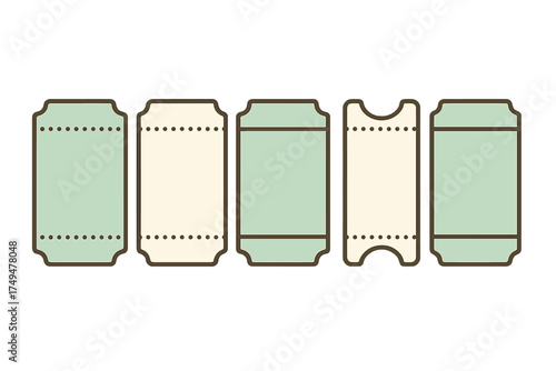 Vintage style blank admission tickets with perforation lines for events