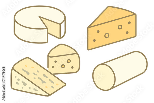 Assortment of various cheese types displayed in an isometric perspective
