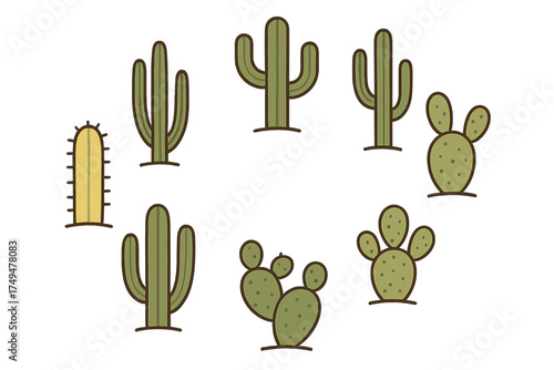 Stylized desert cactus plants icons collection