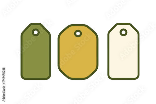 Set of blank merchandise tags in muted earth tone colors