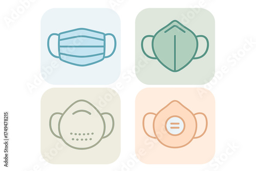 Protective face masks and respirators set for health safety and air quality protection