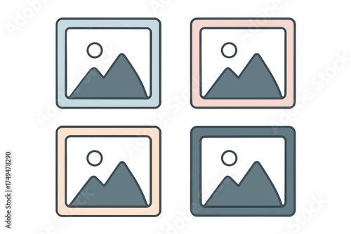 Set of four different color variations of a generic image placeholder icon for gallery or photo files