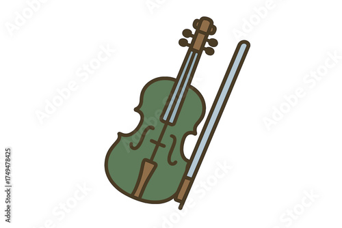 Stylized wooden violin and bow representing classical music and orchestral performance