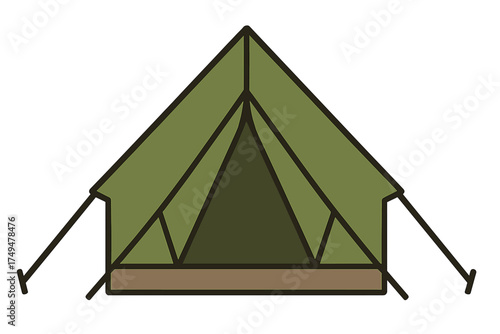 Simple green A-frame tent used for outdoor camping and adventure travel